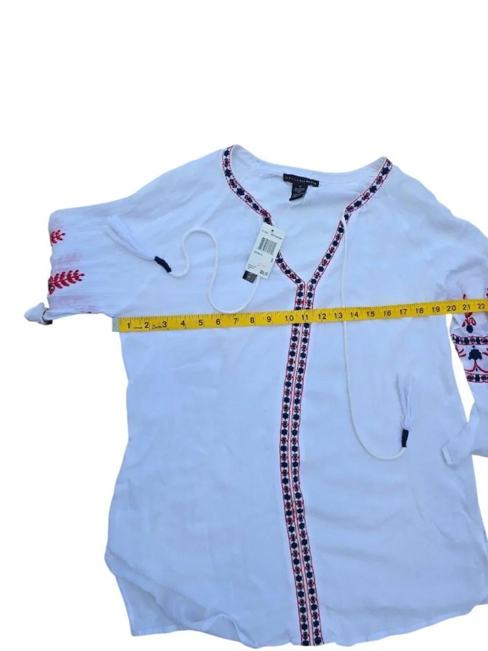 Grace Elements Womens Embroidered Boho Blouse White Small Rayon Lightweight New - Picture 4 of 5